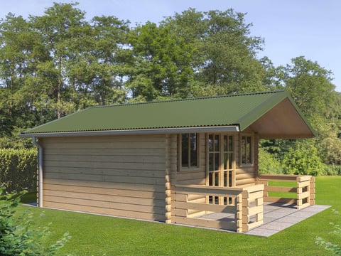 Gezellig tuinhuisje met robuust golfplaten dak in resedagroen, ingebed in een natuurlijke omgeving