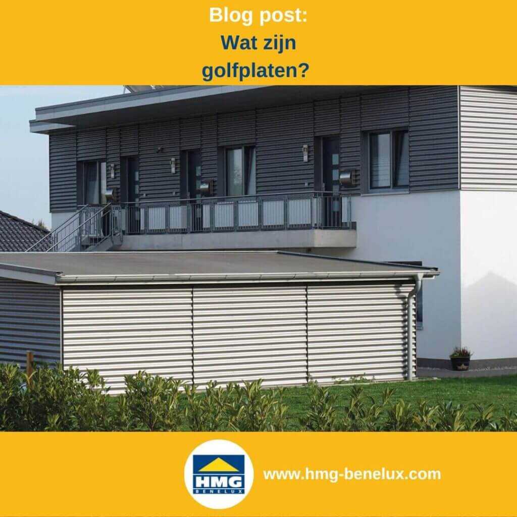 Modern huis met golfplaten gevel en garage in elegante stedelijke architectuur.