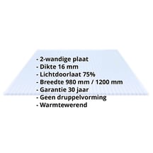 Acrylaat kanaalplaat | 16 mm | Breedte 980 mm | Kristalblauw | AntiDrop | Warmtewerend | 2000 mm #2