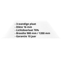 Polycarbonaat kanaalplaat | 16 mm | Breedte 1200 mm | Helder | 3000 mm #2