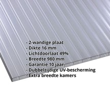 Polycarbonaat kanaalplaat | 16 mm | Breedte 980 mm | Grafiet | Dubbelzijdige UV-bescherming | Extra brede kanalen #2