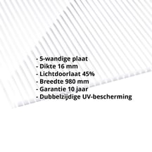 Polycarbonaat kanaalplaat | 16 mm | Breedte 980 mm | helder / wit gestreept | 4000 mm #2