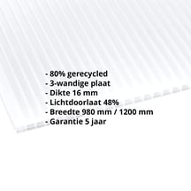Polycarbonaat kanaalplaat | 16 mm | Breedte 1200 mm | Opaal wit | Blueline | 5000 mm #2