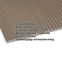 Polycarbonaat kanaalplaat | 16 mm | Breedte 1200 mm | Brons | Dubbelzijdige UV-bescherming | 3000 mm #2