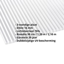 Polycarbonaat kanaalplaat | 16 mm | Breedte 1200 mm | Helder | Dubbelzijdige UV-bescherming | 2000 mm #2