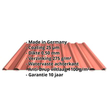Damwandplaat 20/1100 | Dak | Anti-Drup 1000 g/m² | Staal 0,50 mm | 25 µm Polyester | 8004 - Koperbruin #2