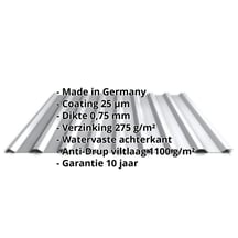 Damwandplaat 20/1100 | Dak | Anti-Drup 1000 g/m² | Staal 0,75 mm | 25 µm Polyester | 9006 - Zilver-Metallic #2