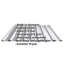 Damwandplaat 20/1100 | Dak | Anti-Drup 700 g/m² | Staal 0,75 mm | 25 µm Polyester | 9006 - Zilver-Metallic #2