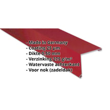 Nok lessenaarsdak | 115 x 115 mm | 80° | Staal 0,50 mm | 25 µm Polyester | 3005 - Wijnrood #2