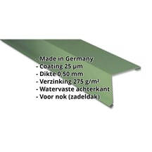 Nok lessenaarsdak | 115 x 115 mm | 80° | Staal 0,50 mm | 25 µm Polyester | 6011 - Resedagroen #2