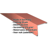 Nok lessenaarsdak | 115 x 115 mm | 80° | Staal 0,63 mm | 25 µm Polyester | 8004 - Koperbruin #2