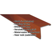 Nok lessenaarsdak | 115 x 115 mm | 85° | Staal 0,63 mm | 25 µm Polyester | 8012 - Roodbruin #2