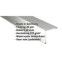 Nok lessenaarsdak | 200 x 250 mm | 80° | Staal 0,50 mm | 25 µm Polyester | 9002 - Grijswit #2