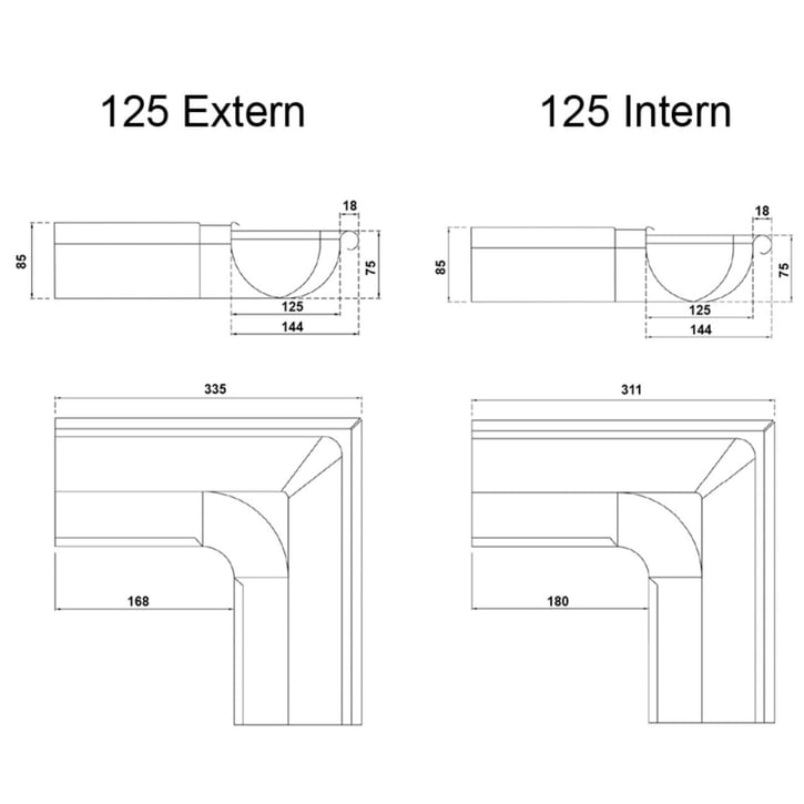 Goot binnenhoek 90° | Titaanzink | Ø 125 mm #2