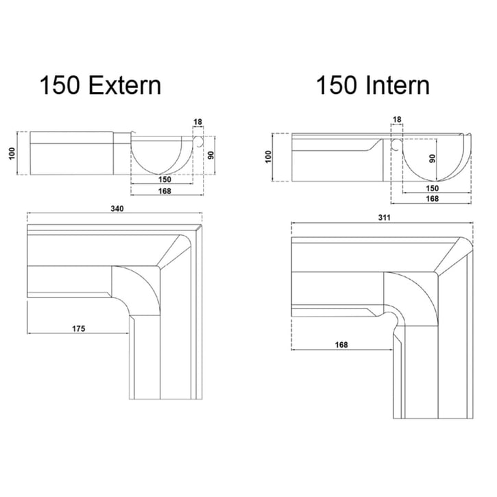 Goot binnenhoek 90° | Staal | Ø 150 mm | Verzinkt #2