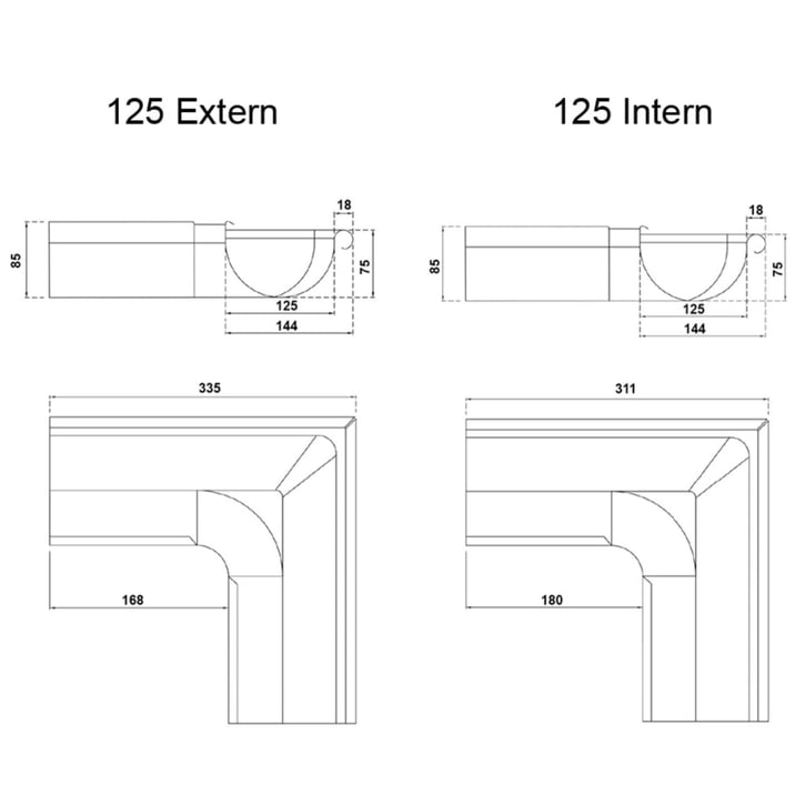 Goot buitenhoek 90° | Titaanzink | Ø 125 mm #2