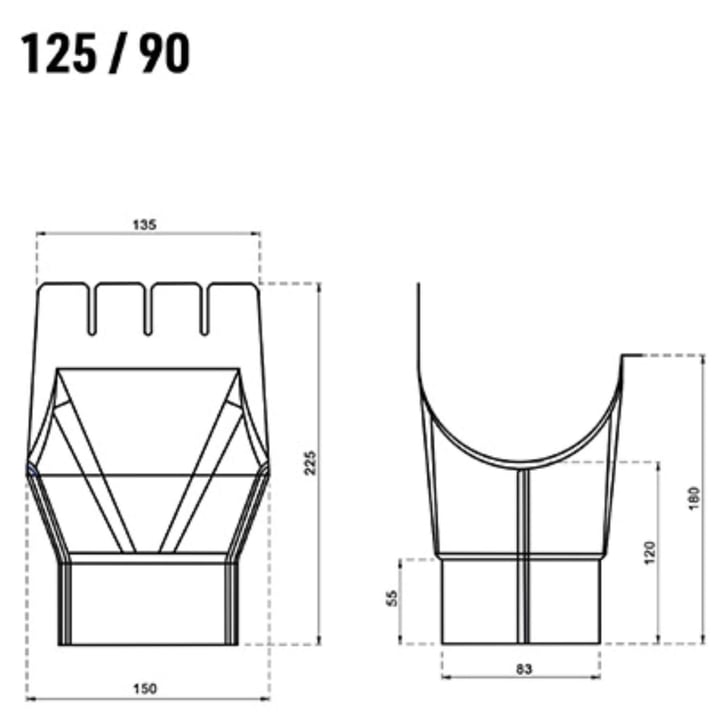 Goot uitlaatstuk | Staal | Ø 125/90 mm | 7024 - Grafietgrijs #2