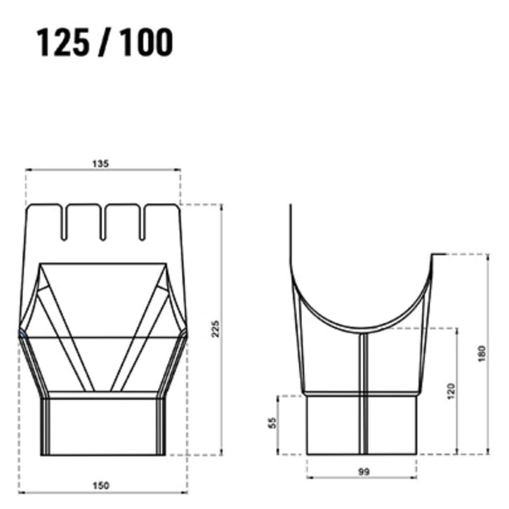 Goot uitlaatstuk | Staal | Ø 125/100 mm | 9007 - Grijs aluminiumkleurig #2