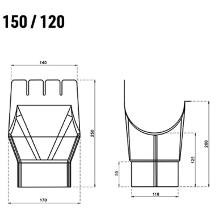 Goot uitlaatstuk | Staal | Ø 150/120 mm | 9006 - Zilver-Metallic #2