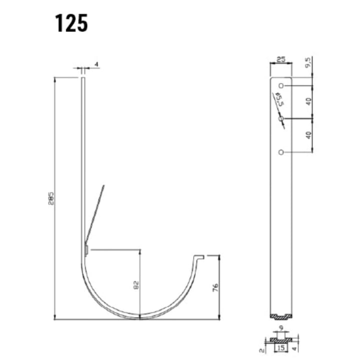 Universeel goot beugel | Veer / Veer | Staal | Ø 125 mm | 7024 - Grafietgrijs | Lengte = 210 mm #2