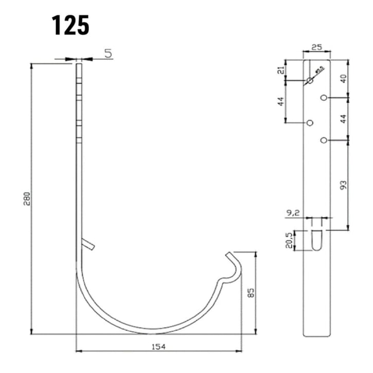 Universeel goot beugel | Staal | Ø 125 mm | 9007 - Grijs aluminiumkleurig | Lengte = 210 mm #2