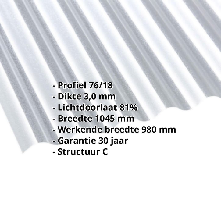 Acrylaat golfplaat | 76/18 | 3,00 mm | Helder | C-Structuur | 2000 mm #2