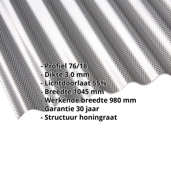Acrylaat golfplaat | 76/18 | 3,00 mm | Grafiet | Honingraatstructuur | 2000 mm #2