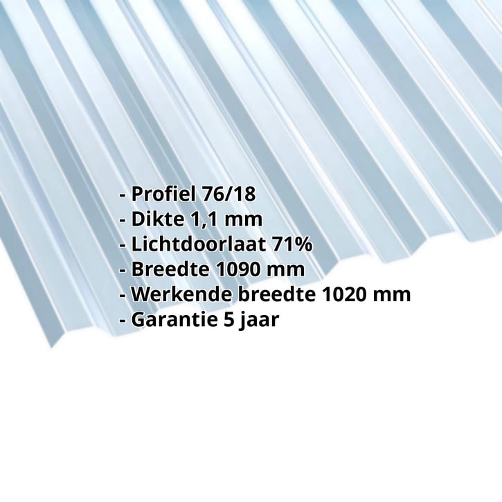 PET damwandplaat | 70/18 | 1,10 mm | Helder, licht blauw getint | 2000 mm #2