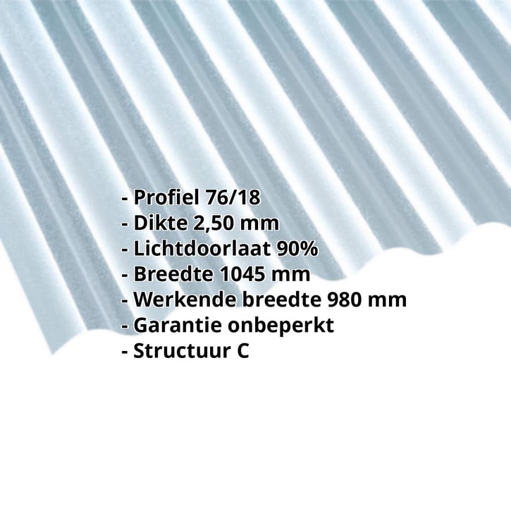 Polycarbonaat golfplaat | 76/18 | 2,50 mm | Helder | C-Structuur | 2000 mm #2