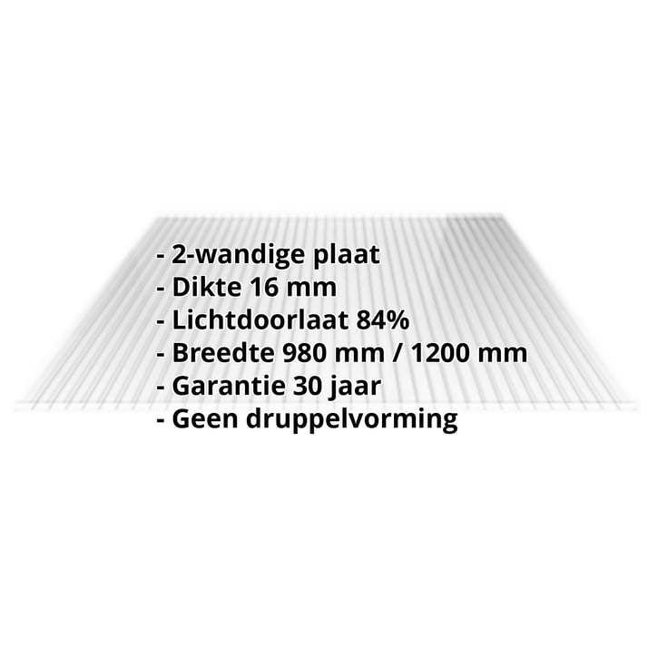 Acrylaat kanaalplaat | 16 mm | Breedte 980 mm | Helder | AntiDrop | 2000 mm #2
