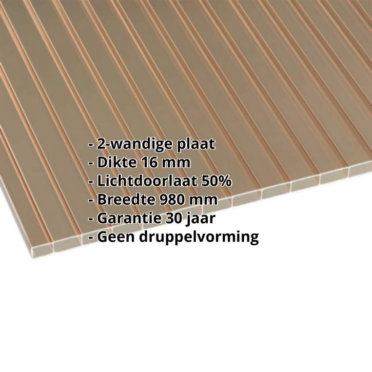Acrylaat kanaalplaat | 16 mm | Breedte 980 mm | Brons | AntiDrop | 3500 mm #2