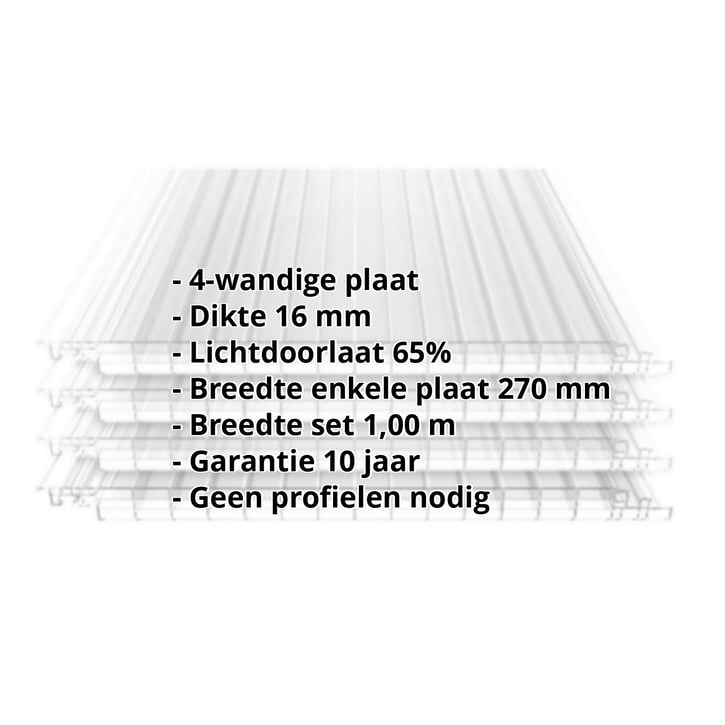 Polycarbonaat Click Paneel | 16 mm | Werkende breedte 250 mm | Lengte 4,00 m | Helder, ijs-effect | 4000 mm #2