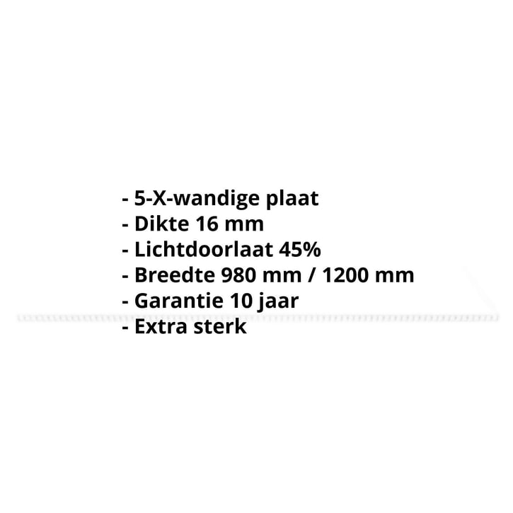 Polycarbonaat kanaalplaat | 16 mm | Breedte 1200 mm | Opaal wit | Extra sterk | 6000 mm #2