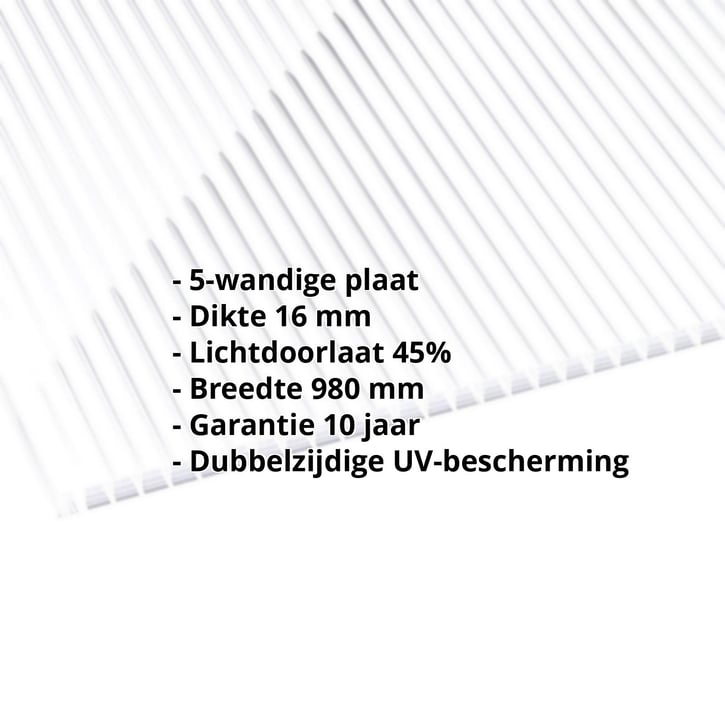 Polycarbonaat kanaalplaat | 16 mm | Breedte 980 mm | helder / wit gestreept | 2000 mm #2