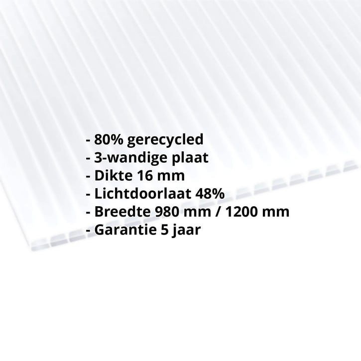 Polycarbonaat kanaalplaat | 16 mm | Breedte 1200 mm | Opaal wit | Blueline | 2500 mm #2