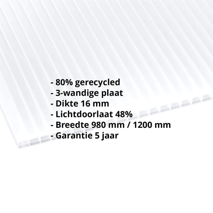 Polycarbonaat kanaalplaat | 16 mm | Breedte 980 mm | Opaal wit | Blueline | 2000 mm #2