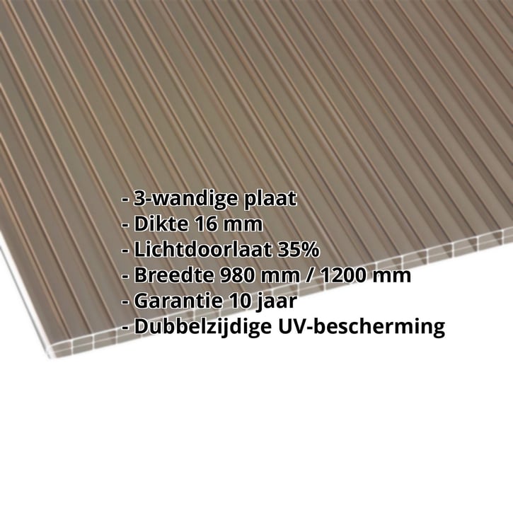 Polycarbonaat kanaalplaat | 16 mm | Breedte 1200 mm | Brons | Dubbelzijdige UV-bescherming | 6000 mm #2