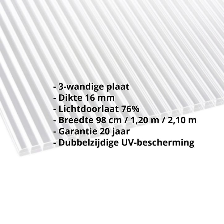 Polycarbonaat kanaalplaat | 16 mm | Breedte 1200 mm | Helder | Dubbelzijdige UV-bescherming | 3000 mm #2