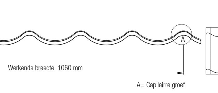 Dakpanplaat 2/1060 | Anti-Drup 1000 g/m² | Aluminium 0,70 mm | 25 µm Polyester | 9006 - Zilver-Metallic #8