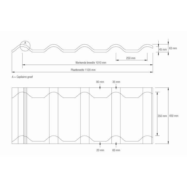 Dakpanplaat EUROPA | Anti-Drup 700 g/m² | Staal 0,63 mm | 25 µm Polyester | 1015 - Licht ivoorkleurig #7