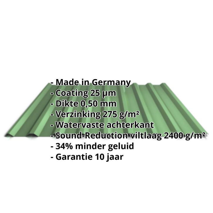 Damwandplaat 20/1100 | Dak | Anti-Drup 1000 g/m² | Staal 0,50 mm | 25 µm Polyester | 6011 - Resedagroen #2