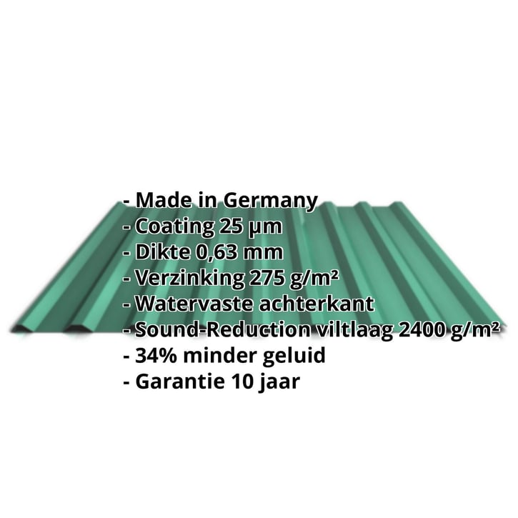 Damwandplaat 20/1100 | Dak | Anti-Drup 1000 g/m² | Staal 0,63 mm | 25 µm Polyester | 6020 - Chroomoxydegroen #2