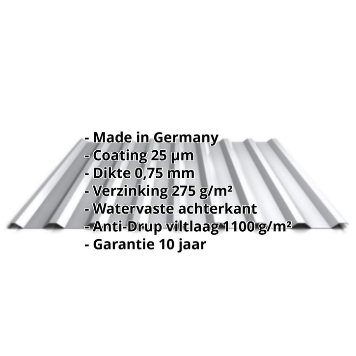 Damwandplaat 20/1100 | Dak | Anti-Drup 1000 g/m² | Staal 0,75 mm | 25 µm Polyester | 9006 - Zilver-Metallic #2