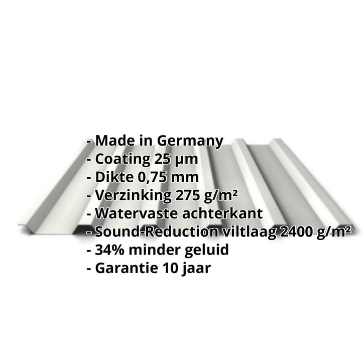 Damwandplaat 35/207 | Dak | Anti-Drup 1000 g/m² | Staal 0,75 mm | 25 µm Polyester | 9002 - Grijswit #2