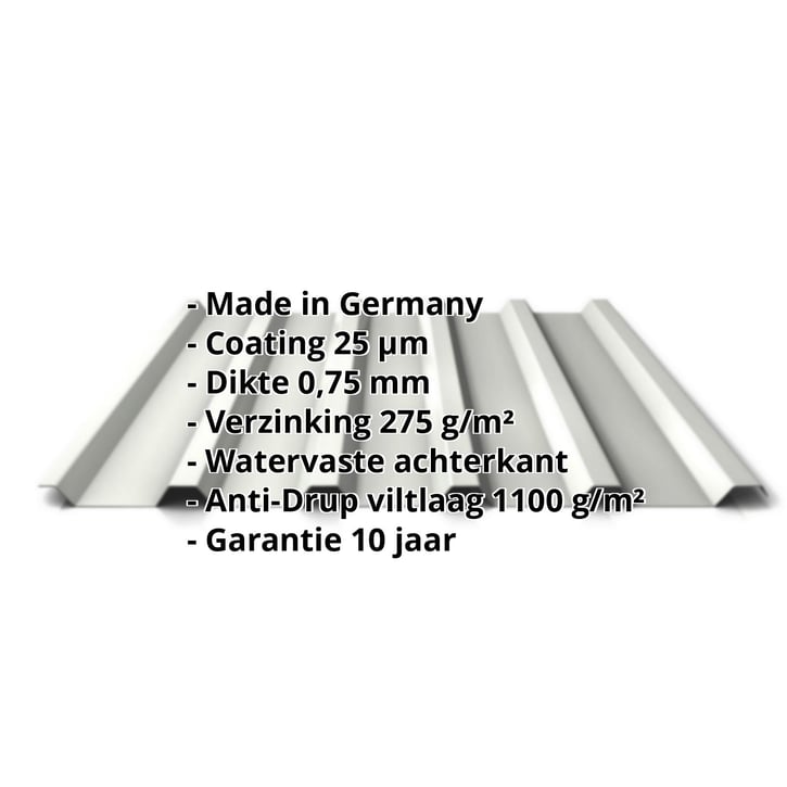 Damwandplaat 35/207 | Dak | Anti-Drup 1000 g/m² | Staal 0,75 mm | 25 µm Polyester | 9002 - Grijswit #2