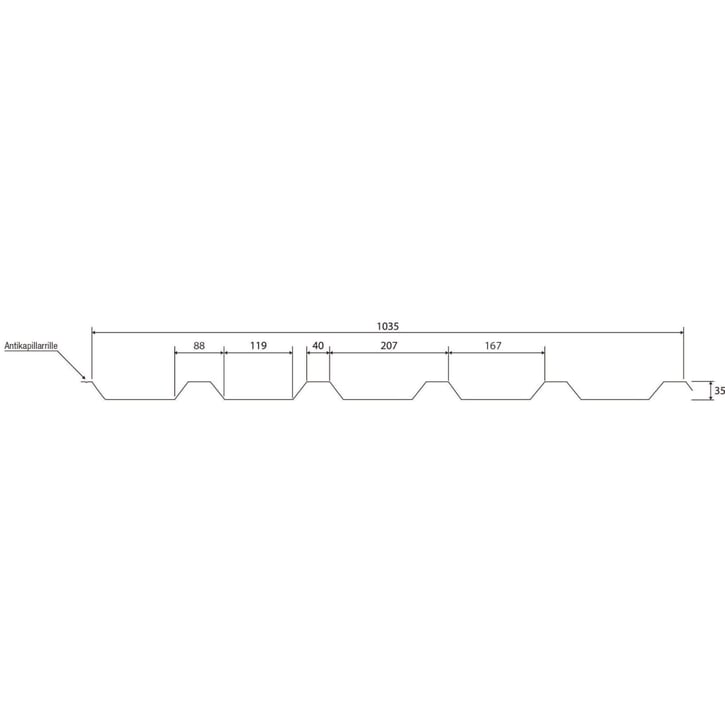 Damwandplaat 35/207 | Dak | Anti-Drup 1000 g/m² | Staal 0,75 mm | 60 µm Puramid | 7016 - Antracietgrijs #10