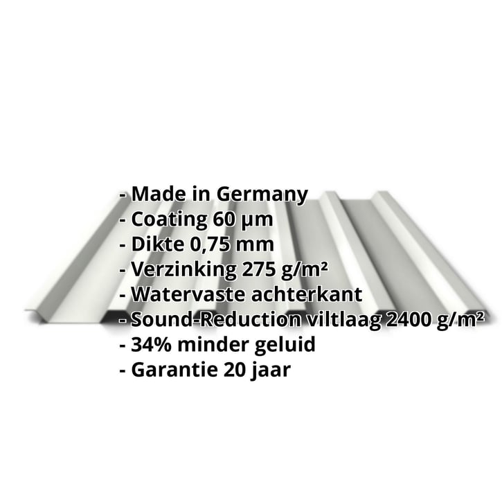 Damwandplaat 35/207 | Dak | Anti-Drup 1000 g/m² | Staal 0,75 mm | 60 µm Puramid | 9002 - Grijswit #2