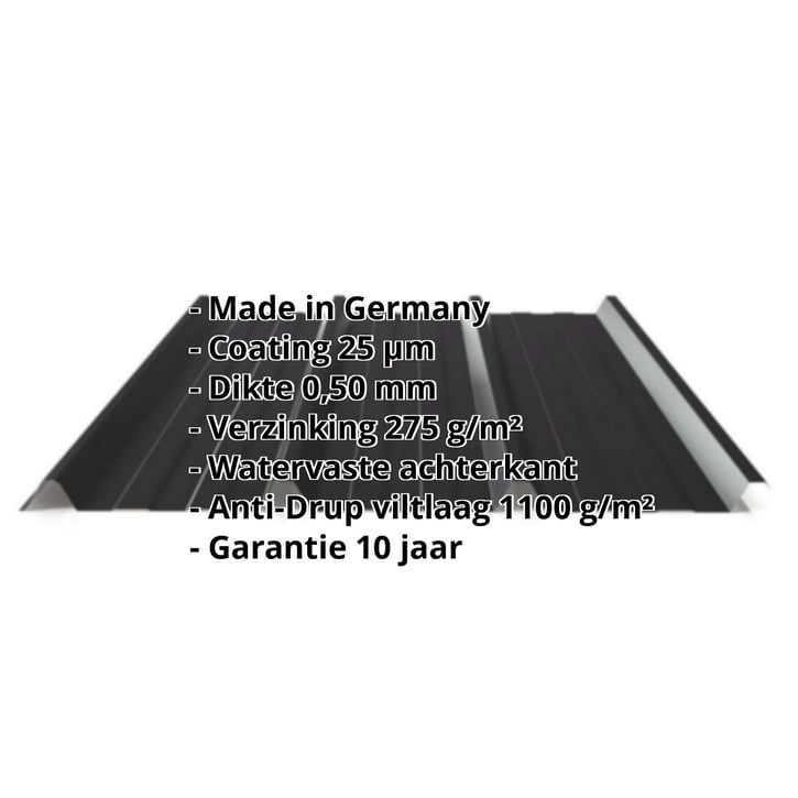 Damwandplaat 45/333 | Dak | Anti-Drup 1000 g/m² | Staal 0,50 mm | 25 µm Polyester | 9005 - Gitzwart #2