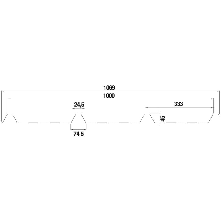 Damwandplaat 45/333 | Dak | Anti-Drup 1000 g/m² | Staal 0,50 mm | 25 µm Polyester | 9006 - Zilver-Metallic #8