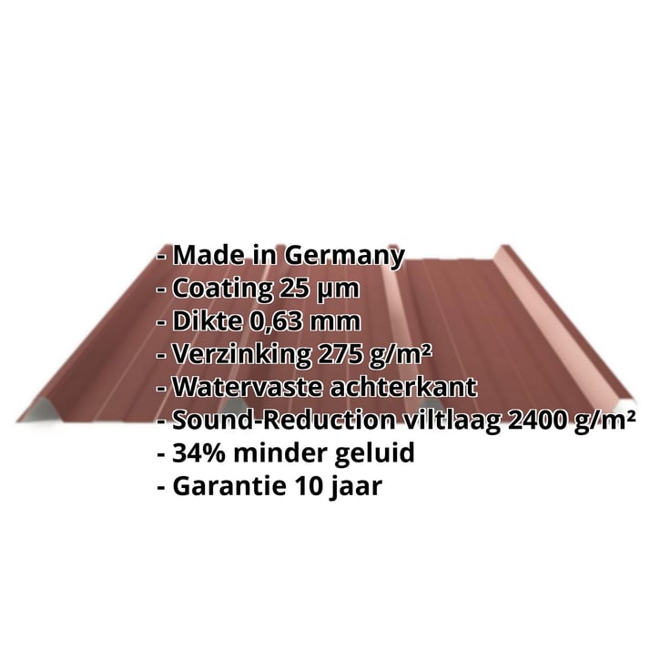 Damwandplaat 45/333 | Dak | Anti-Drup 1000 g/m² | Staal 0,63 mm | 25 µm Polyester | 8012 - Roodbruin #2